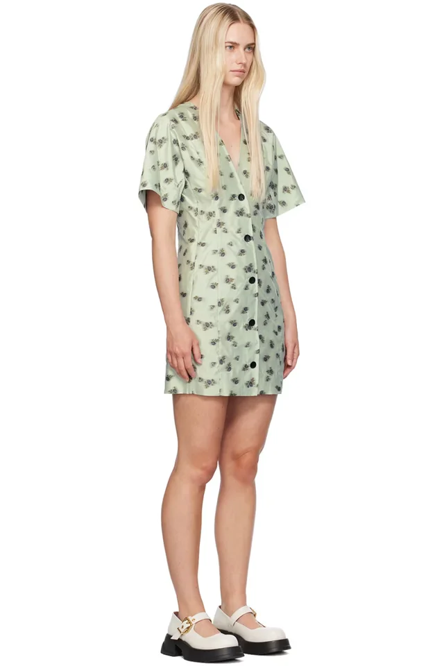 GANNI Green Floral Minidress, photo 2 of 4 from SSENSE