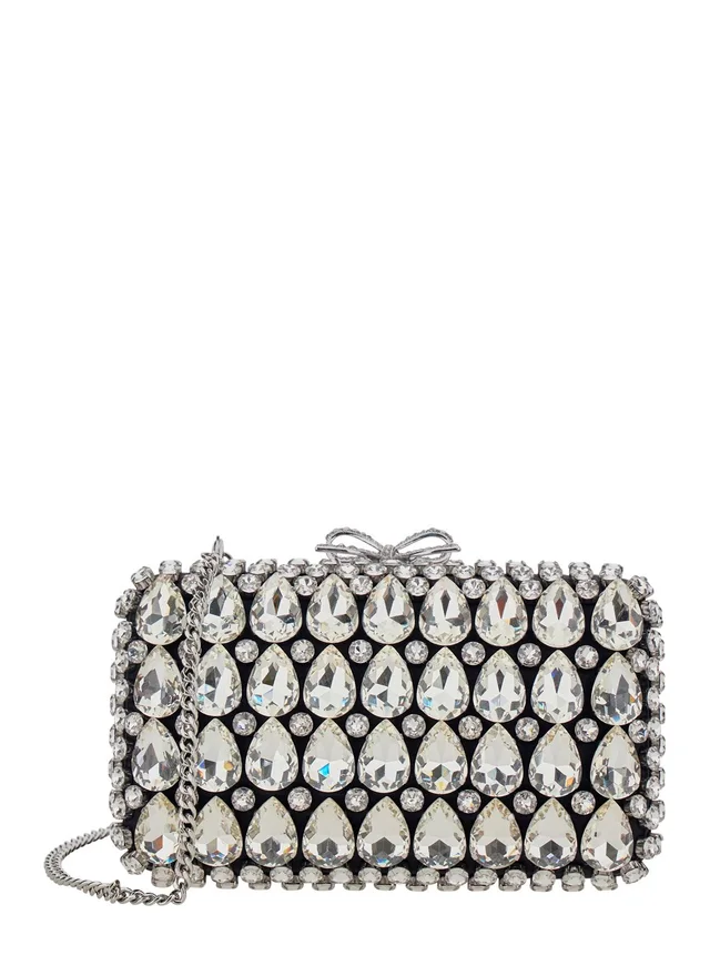 SELF-PORTRAIT Clutch Bag 'BLACK SATIN CRYSTAL' with Crystal Details in Black Satin for Women in Black, photo 2 of 10 from Gaudenzi Boutique