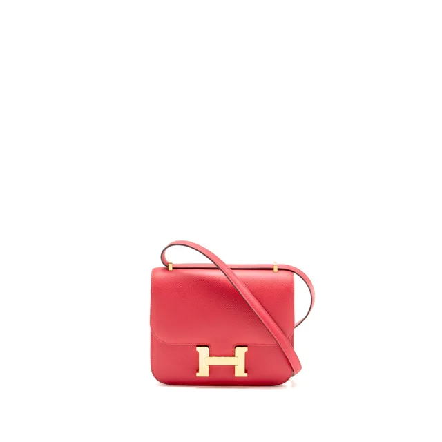 Hermès Mini Constance Epsom Rose Extreme GHW Stamp D in Pink Epsom leather from EMIER