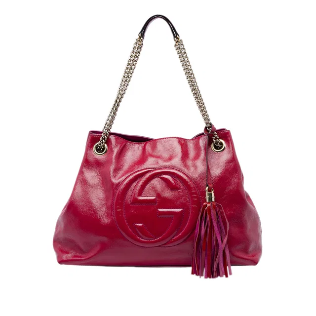 Pink Gucci Medium Patent Soho Chain Tote in Pink Patent leather from Designer Revival