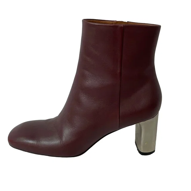 Celine Boots Bordeaux Leather in Burgundy Leather from The Reluxe
