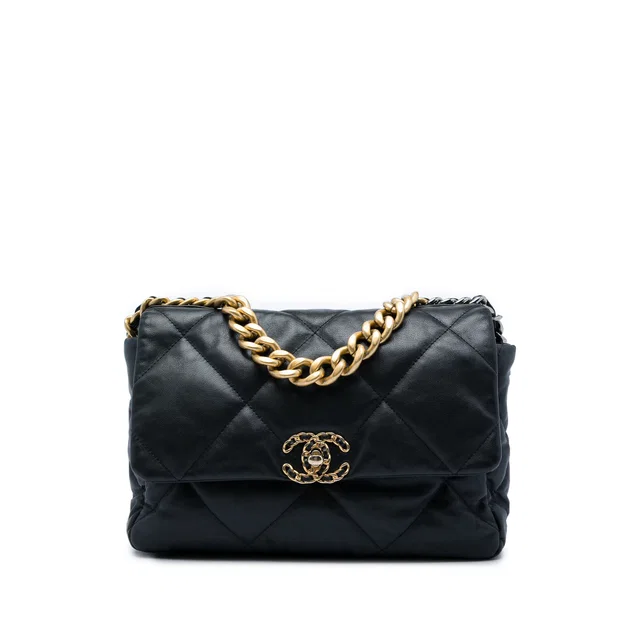Black Chanel Large Lambskin 19 Flap Satchel in Black Lambskin from Designer Revival