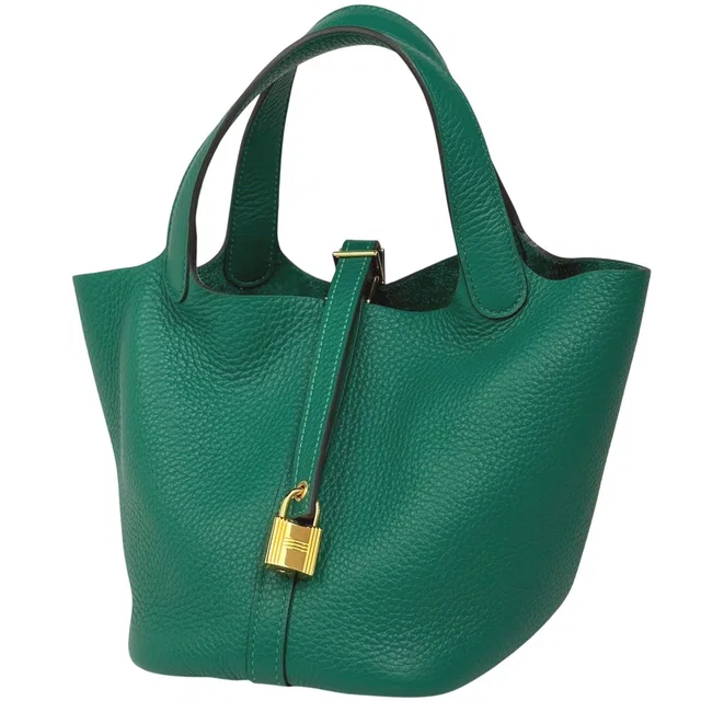Hermès Picotin Lock PM Handbag Taurillon Clemence Vert Vertigo in Green Clemence leather from The Reluxe
