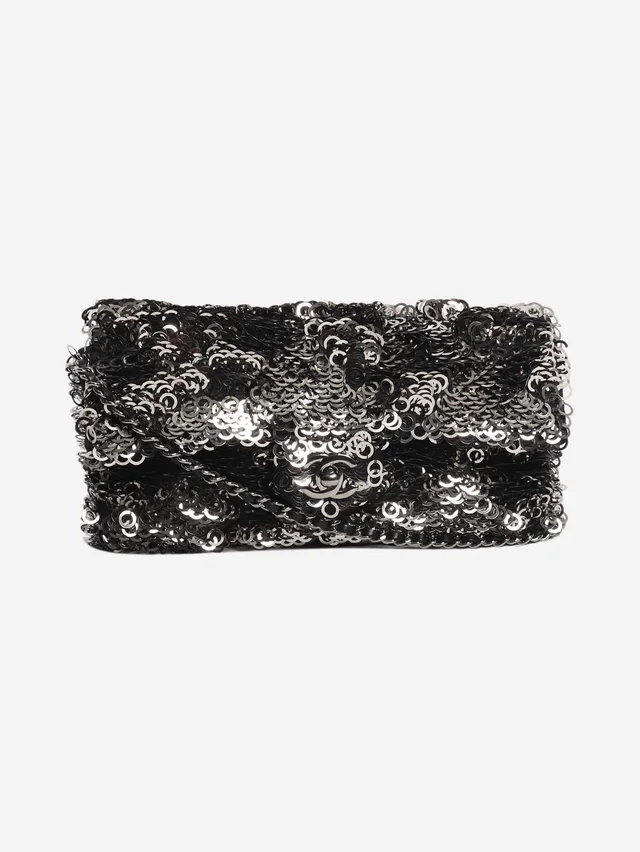 Chanel Silver 2020 Sequin Classic Single Flap bag in Silver Leather from Sign of the Times