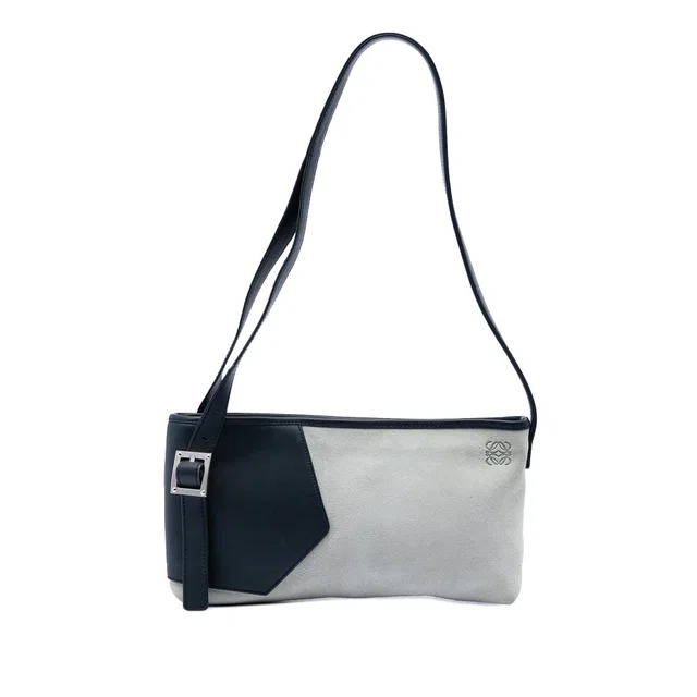 Gray LOEWE Suede Anagram Switching Shoulder Bag in Grey Suede from Designer Revival