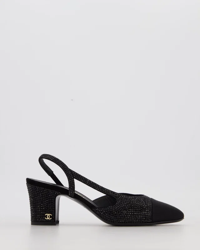 HOT* Chanel Black Rhinestone Slingbacks with CC Detail Size EU 37C in Black from Sellier
