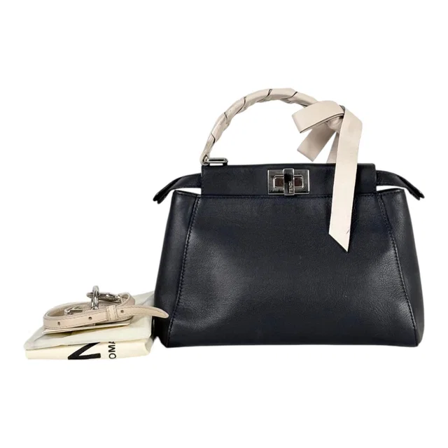Fendi Mini Peekaboo Navy/Cream Handle Bag in White from Luxury Promise