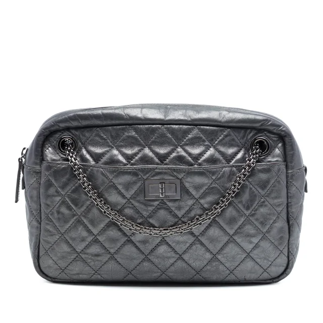 Silver Chanel Medium Metallic Quilted Calfskin Reissue 2.55 Camera Bag in Silver Calfskin from Designer Revival