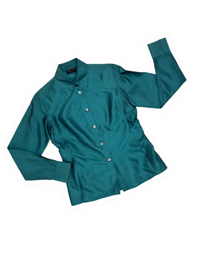 Gucci 1996 teal silk shirt in Blue Silk from James Veloria