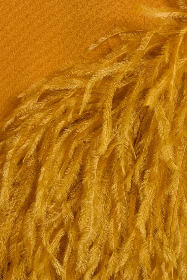 Lapointe Asymmetric Feather-Trimmed Crepe Tunic in Saffron, photo 4 of 4 from THE OUTNET