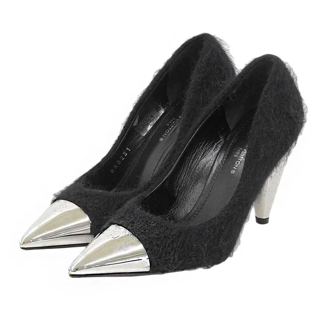 Louis Vuitton Logo Mohair Line Black Heels 34 in Black from The Reluxe