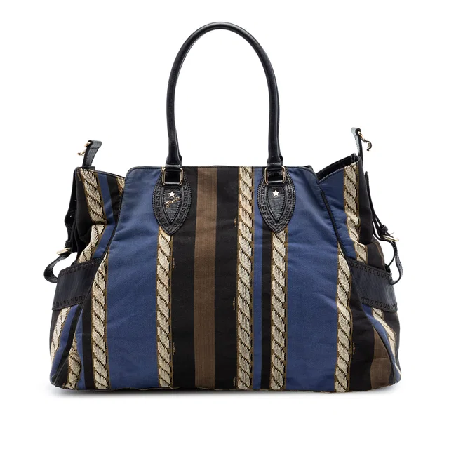 Blue Fendi Large Pequin Canvas Etniko Du Jour Handbag in Blue Canvas from Designer Revival