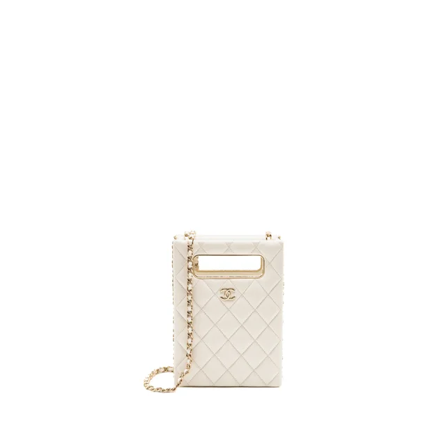 Chanel Mini Evening Handle Box Clutch in White Caviar leather from EMIER