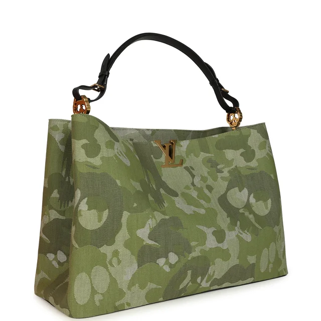 Louis Vuitton X Takashi Murakami "ArtyCapucines" Capucines XXL Khaki Washed Denim Aged Gold Hardware in Green Denim from Madison Avenue Couture, photo 2 of 2