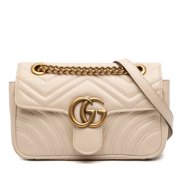 White Gucci Small GG Marmont Matelasse Calfskin Shoulder Bag in White Calfskin from Designer Revival