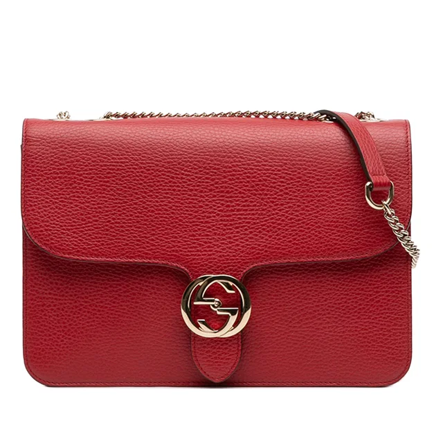 Red Gucci Medium Dollar Calfskin Interlocking G Crossbody in Red Calfskin from Designer Revival