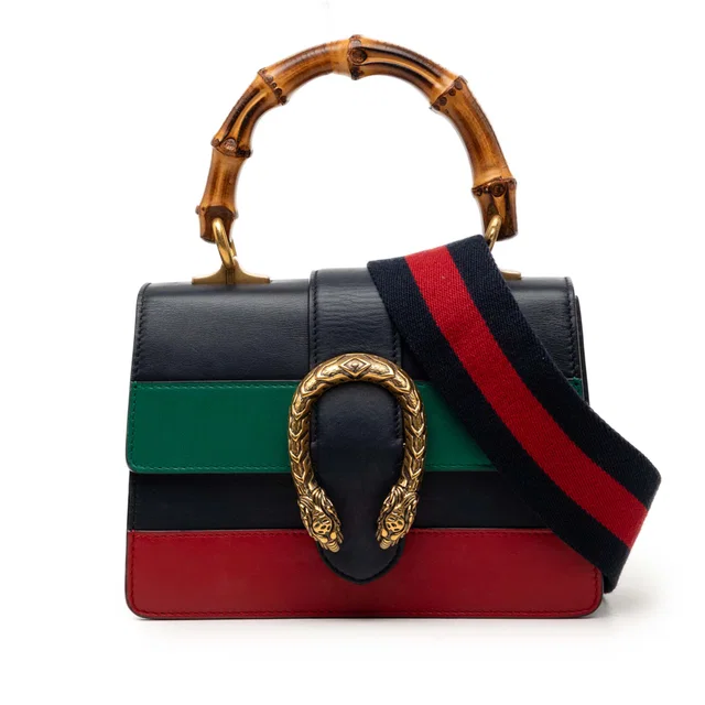Blue Gucci Mini Calfskin Web Bamboo Dionysus Satchel in Blue Calfskin from Designer Revival