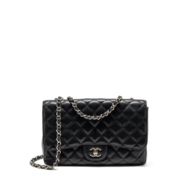 Chanel Jumbo Classic Single Flap Bag Caviar Black SHW in Black Caviar leather from EMIER