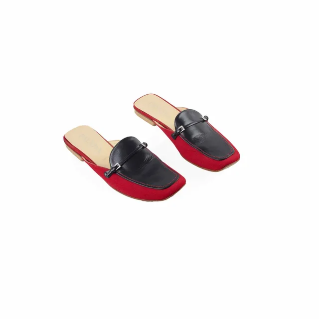 Prada Mules Navy Blue/Red Size 39 in Red Canvas from The Purse Affair