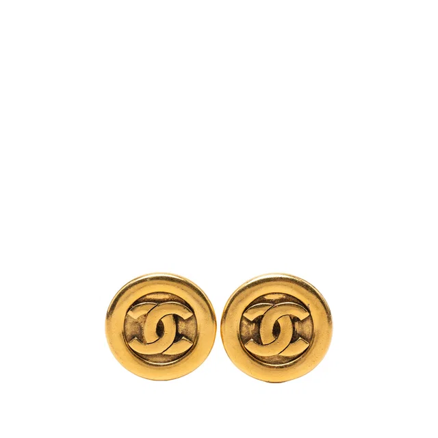 Gold Chanel CC Gold Plated Round Clip On Earrings in Gold from Designer Revival