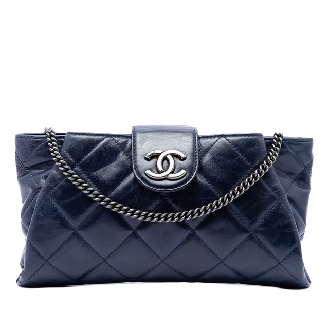 Blue Chanel Quilted Glazed Calfskin Coco Pleats Chain Clutch Crossbody Bag in Blue Calfskin from Designer Revival