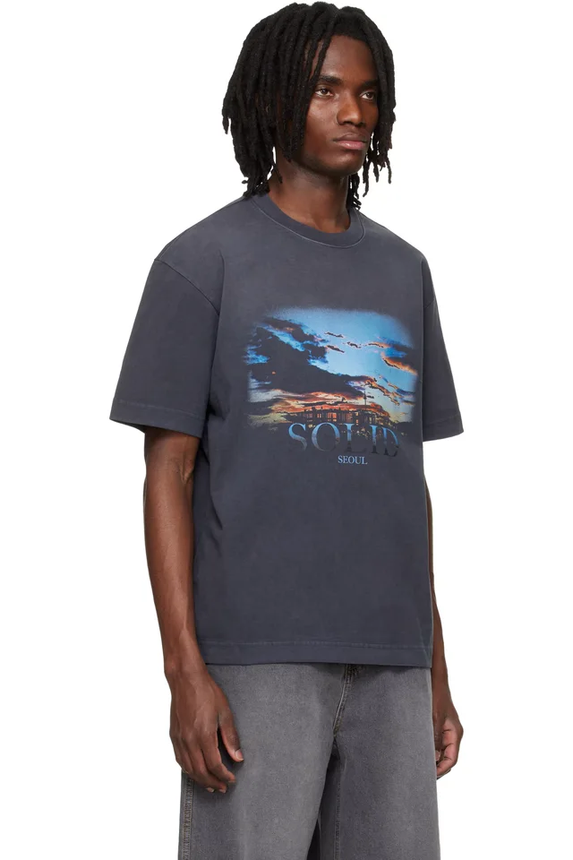 Solid Homme Gray Dropped Shoulder T-shirt, photo 2 of 4 from SSENSE
