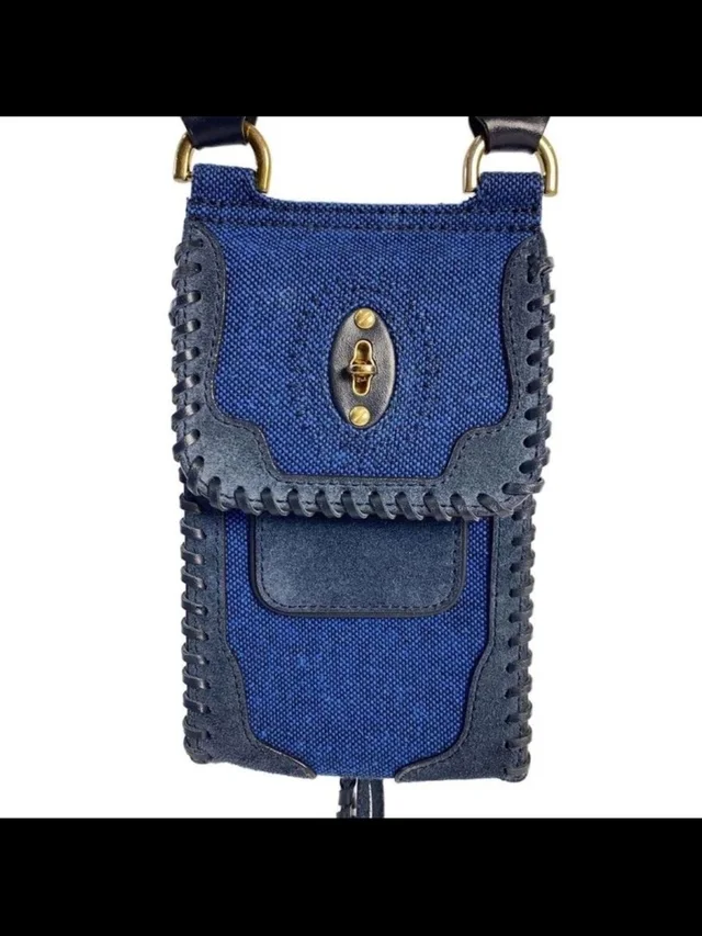 Mulberry Blue Canvas And Leather Crossbody Pouch in blue|gold Canvas from Poshmark