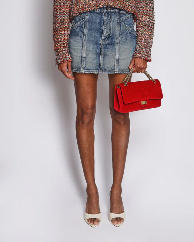 Saint Laurent Blue Denim Mini Skirt with Pocket Detail Size FR 34 (UK 6) in Blue Denim from Sellier
