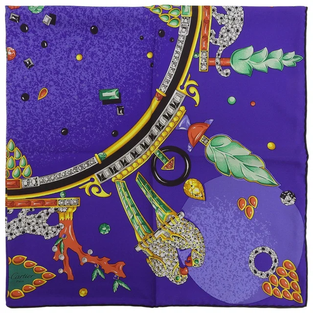 Cartier Jewelry Pattern Scarf Blue/Multi in Blue Silk from VINTAGE QOO TOKYO