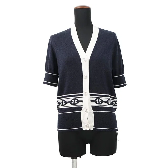 Hermès Cardigan Chaine D'Ancre Knit Silk Cashmere 36 Blue Noir Black in Black Silk from The Reluxe
