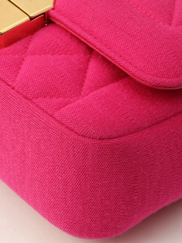 Chanel circa 2014 Matelassé Stitch Logo Plate Chain Shoulder Bag Pink in Pink from VINTAGE QOO TOKYO, photo 10 of 16