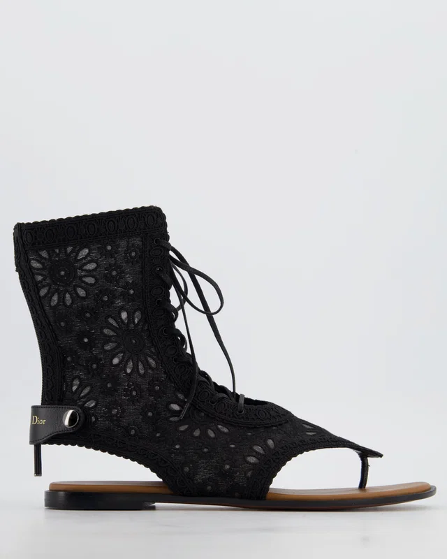 Dior Black Lace Up Sandals with Logo Detail Size EU 40 in Black from Sellier