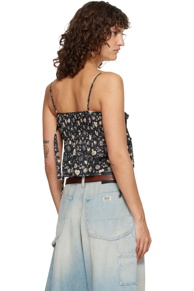 R13 Black Square Neck Tie Camisole, photo 3 of 4 from SSENSE
