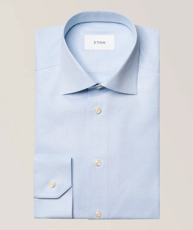 Slim-Fit Houndstooth Twill Dress Shirt in Blue, image 1 of 1 from Harry Rosen