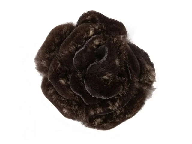 Brown Chanel Rabbit Fur Camellia Lapel Pin in Brown from Designer Revival