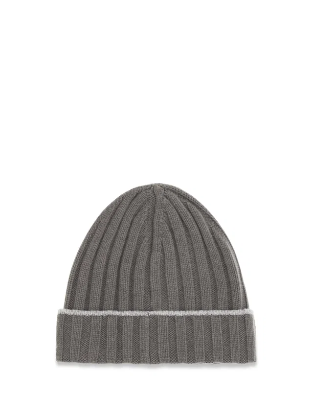 Brunello Cucinelli M2240900 Ribbed Cashmere Beanie — Gray Kashmir/capra Hircus Beanies in Grey Cashmere from HEWI