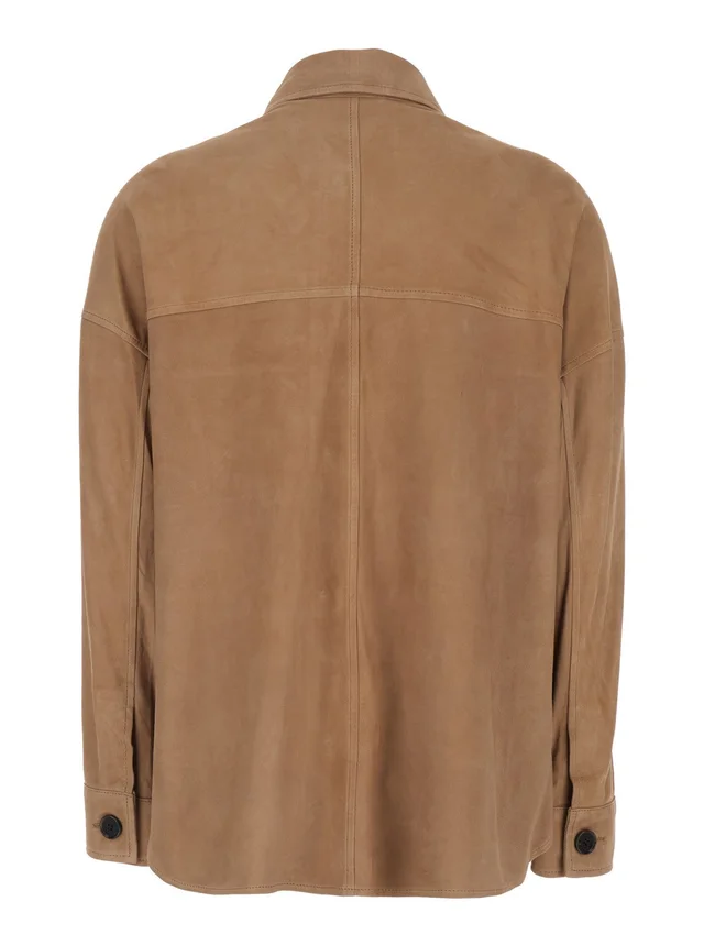 Arma 'Kaylee' Brown Jacket with Classic Collar and Applied Pockets on the Front in Suede for Women in Brown 100% Lamb, photo 4 of 6 from Gaudenzi Boutique