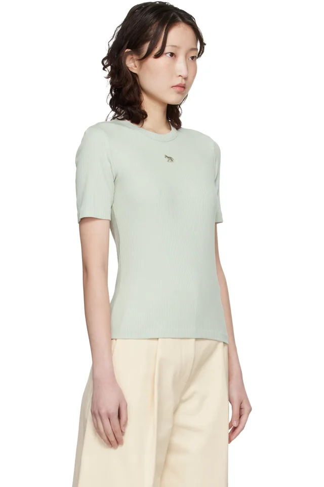 Maison Kitsuné Green Baby Fox Ribbed Fitted T-shirt, photo 2 of 4 from SSENSE