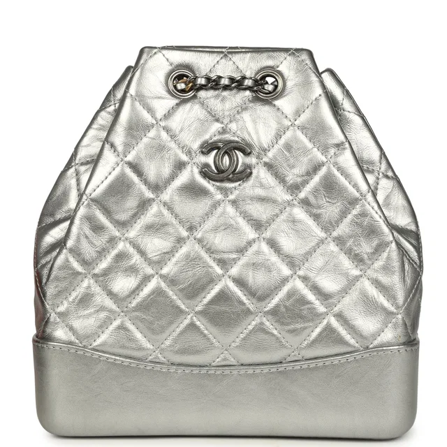 Chanel Small Gabrielle Backpack Metallic Silver Aged Calfskin Mixed Metal Hardware in Silver Calfskin from Madison Avenue Couture