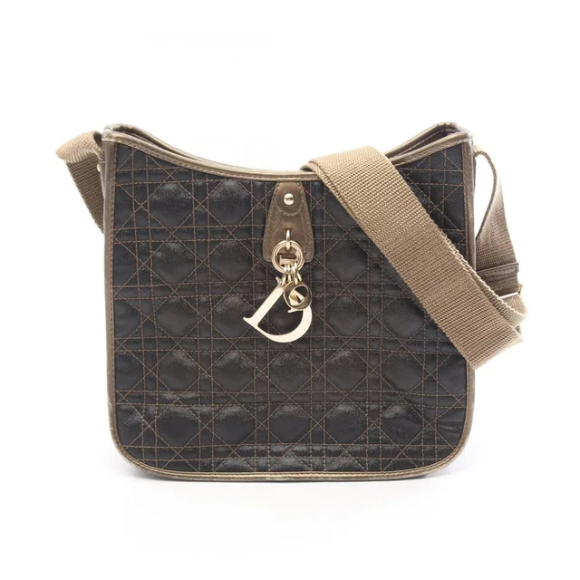 Dior Shoulder Bag Cannage Dark Brown Gold Canvas Leather in Brown Canvas from The Reluxe