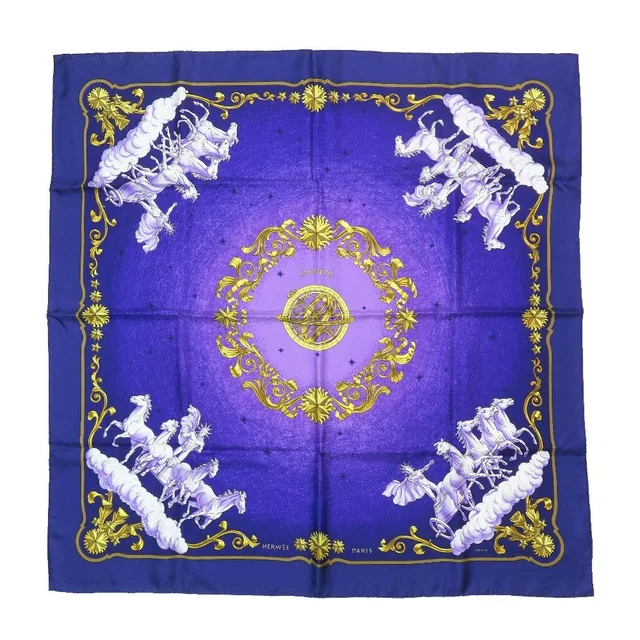 Hermès Cosmos Space View Pegasus Carre 90 Large Scarf Silk Carriage Purple Gold in Purple Silk from The Reluxe