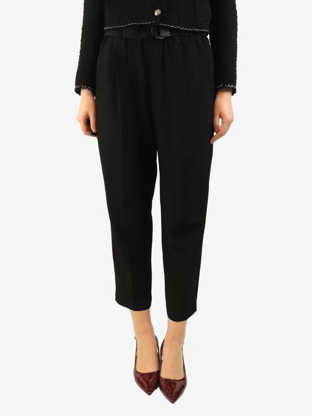 Brunello Cucinelli Black high-waist belted trousers - UK 10 in Black Silk from Sign of the Times