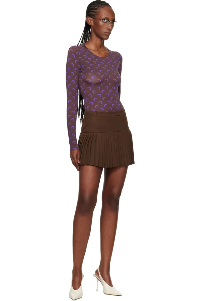 Marine Serre Brown & Purple Moon Printed Jersey LS T-shirt, photo 5 of 5 from SSENSE