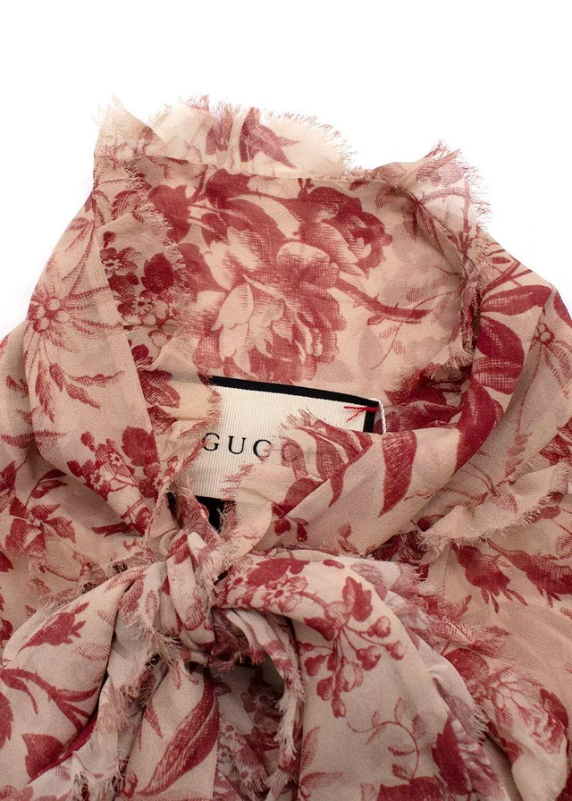 Gucci Floral Print Sheer Pussybow Silk Blouse in Silk from HEWI, photo 2 of 2