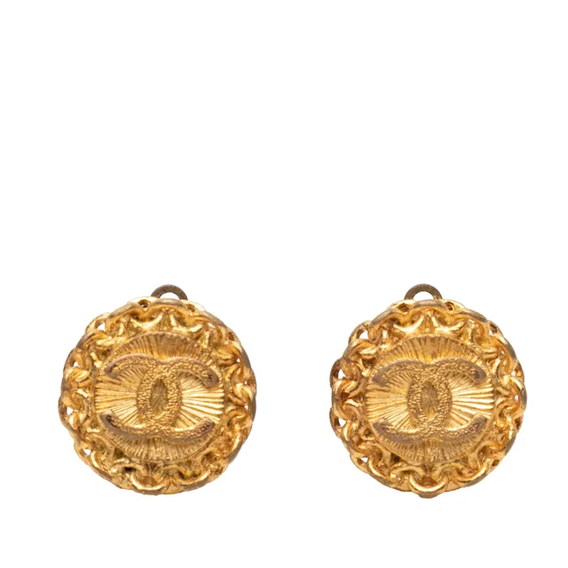 Gold Chanel CC Gold Plated Round Clip On Earrings in Gold from Designer Revival
