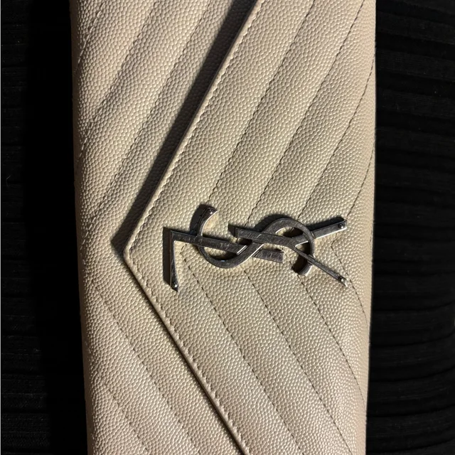 Cream Quilted Ysl Logo Envelope Wallet in silver|neutral|gray|brown Leather from Poshmark, photo 1 of 1