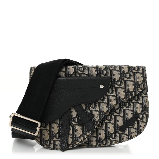Dior Saddle Messenger Oblique Canvas Bag - Beige & Black in Black Canvas from H&T