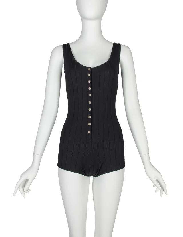 Dolce & Gabbana Vintage Black Ribbed Playsuit Romper in Black Nylon from Amarcord Vintage Fashion