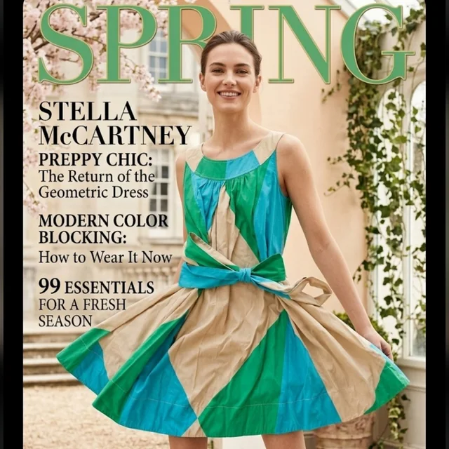 Stella McCartney Multicolor Blue Tan Dress M Preppy Chic Spring in blue|brown|neutral from Poshmark