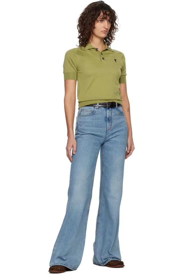 AMI Paris Green Wool Short Sleeves Ami De Coeur Polo, photo 4 of 4 from SSENSE